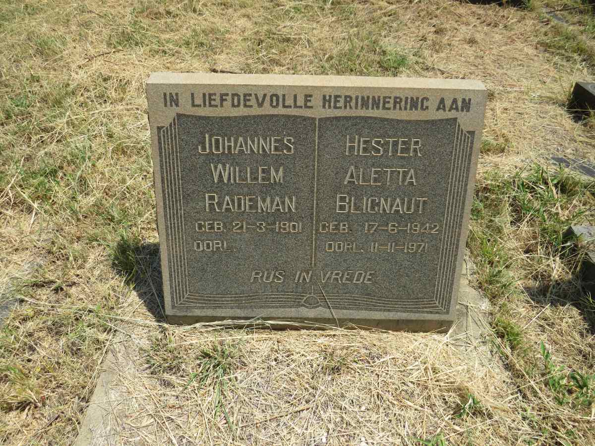 RADEMAN Johannes Willem 1901-  & Hester Aletta BLIGNAUT 1942-1971