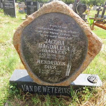 WETERING Hendrikus Dirk, van de 1945-2022 & Jacoba Magdalena BAKKER 1949-2019