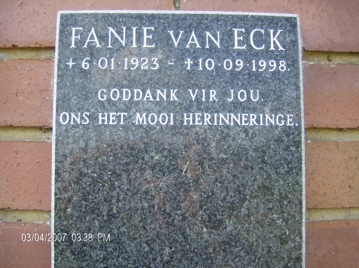 ECK Fanie, van 1923-1998