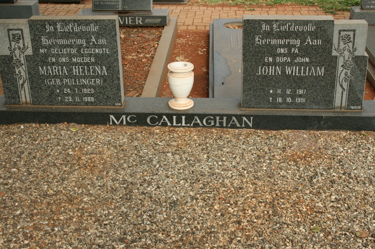McCALLAGHAN John William 1917-1991 &amp; Maria Helena PULLINGER 1923-1988