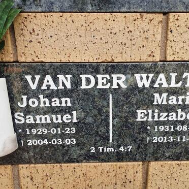 WALT Johan Samuel, van der 1929-2004 &amp; Maria Elizabeth 1931-2013