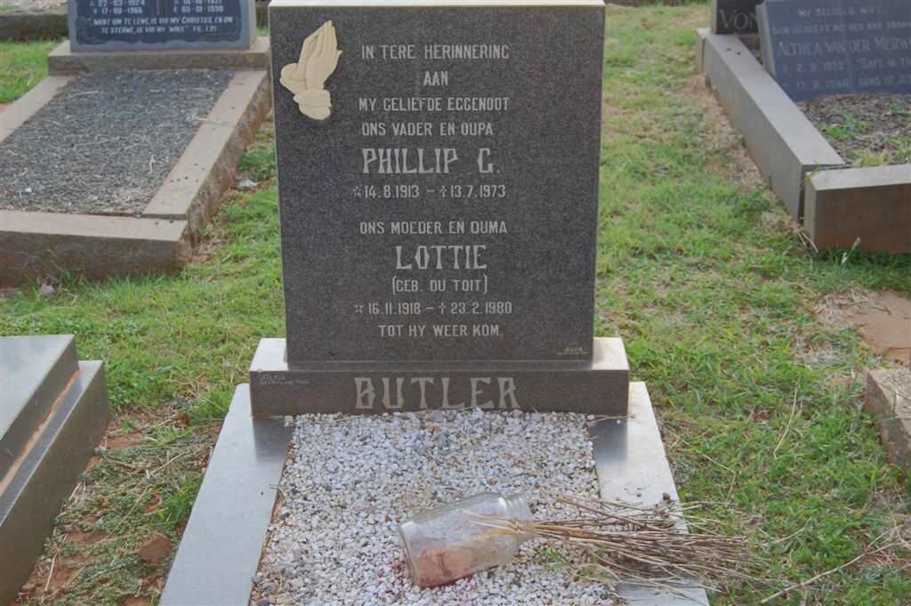 BUTLER Phillip G. 1913-1973  &amp; Lottie DU TOIT 1918-1980