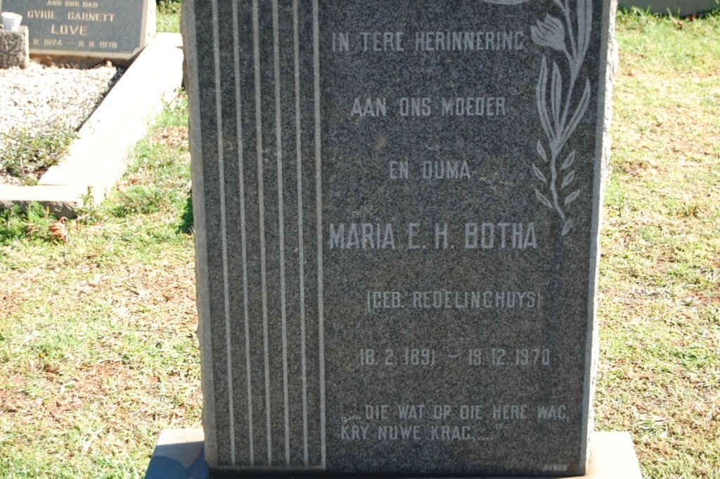 BOTHA Maria E.H. nee REDELINGHUYS 1891-1970