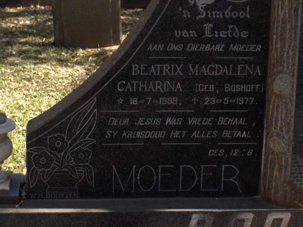 BOOYZEN  Beatrix Magdalena Catharina nee BOSHOFF 1889-1977