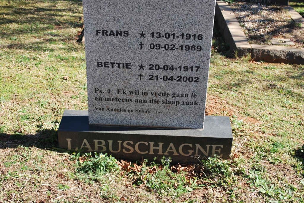 LABUSCHAGNE Frans 1916-1969 &amp; Bettie 1917-2002