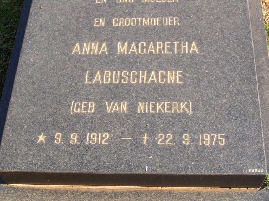 LABUSCHAGNE Anna Magaretha nee VAN NIEKERK 1912-1975