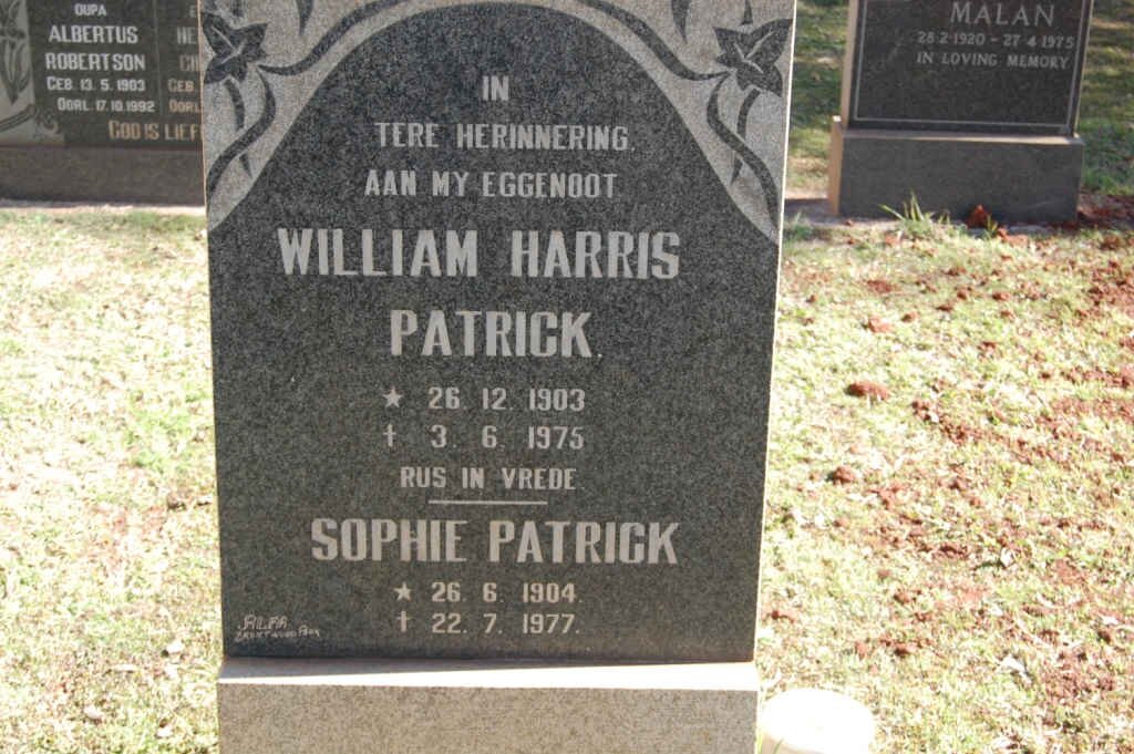 PATRICK William Harris 1903-1975 &amp; Sophie 1904-1977