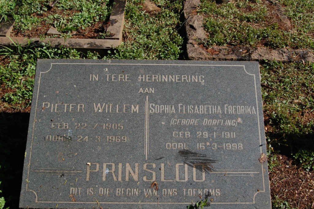 PRINSLOO Pieter Willem 1905-1969 &amp; Sophia Elisabetha Fredrika DORFLING 1911-1998