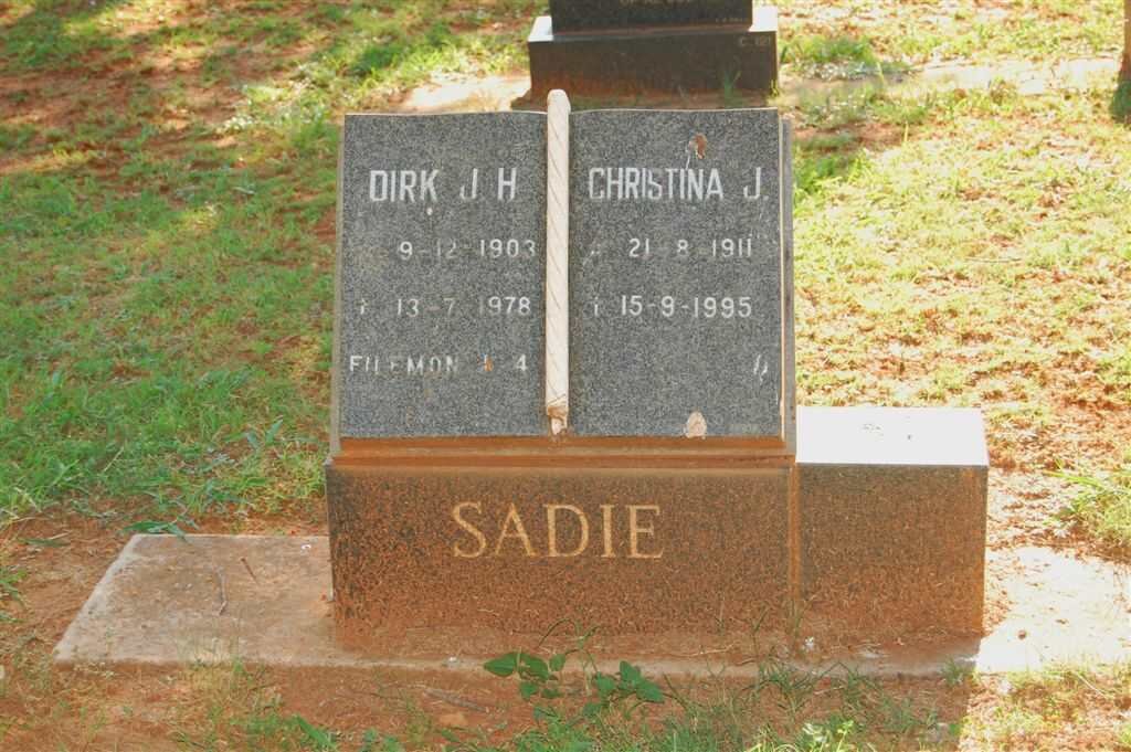 SADIE Dirk J.H. 1903-1978 &amp; Christina J. 1911-1995