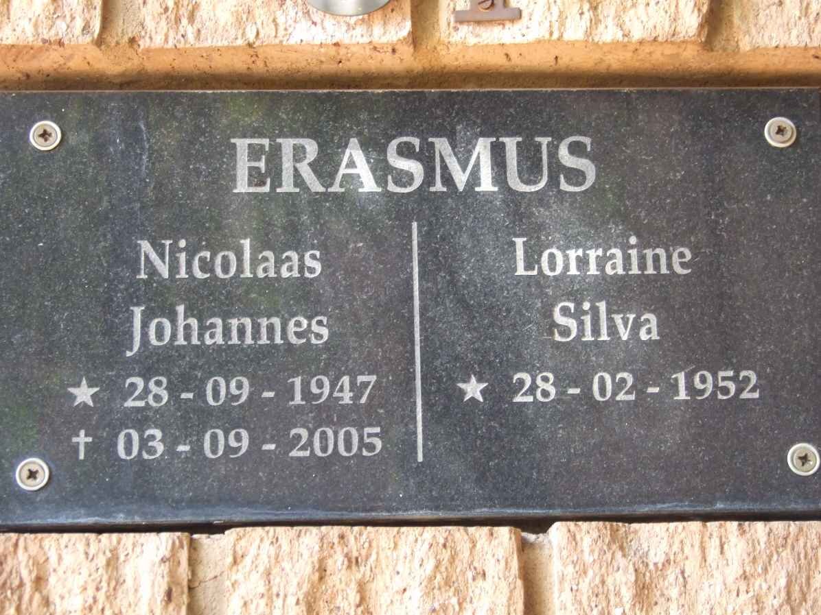 ERASMUS Nicolaas Johannes 1947-2005 &amp; Lorraine Silva 1952-