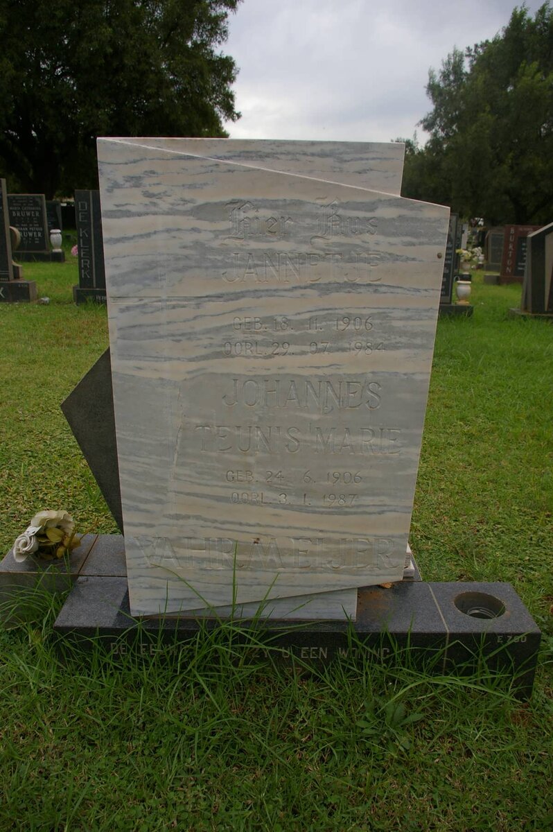 VAHRMEIJER Johannes Teunis Marie 1906-1987 :: VAHRMEIJER Jannetjie 1906-1984
