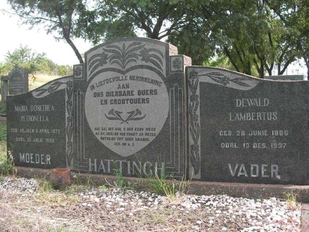HATTINGH Dewald Lambertus 1866-1937 &amp; Maria Dorethea Petronella VILJOEN 1872-1958