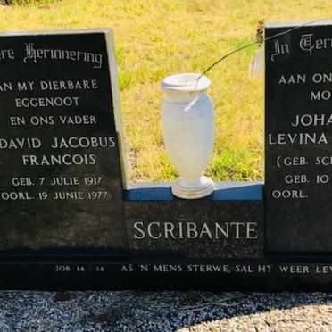 SCRIBANTE David Jacobus Francois 1917-1977 &amp; Johanna Levina Aletta SCHOEMAN 1928-