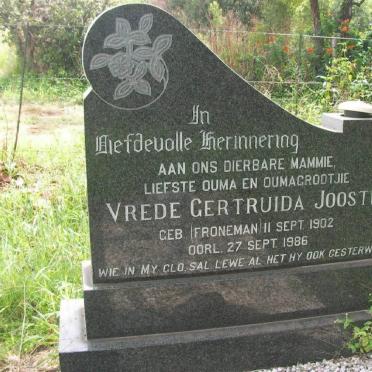 JOOSTE Vrede Gertruida nee FRONEMAN 1902-1986
