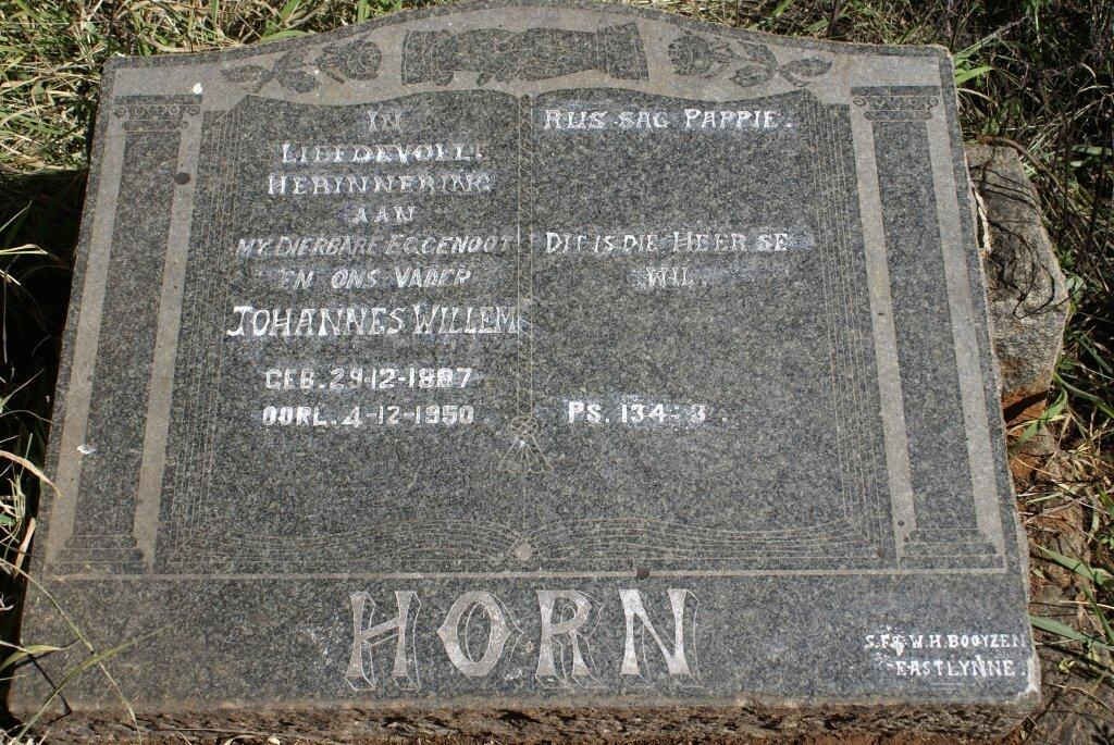HORN Johannes Willem 1887-1950