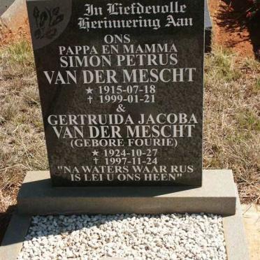 MESCHT Simon Petrus, van der 1915-1999 &amp; Gertruida Jacoba FOURIE 1924-1997