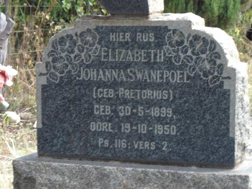 SWANEPOEL Elizabeth Johanna nee PRETORIUS 1899-1950