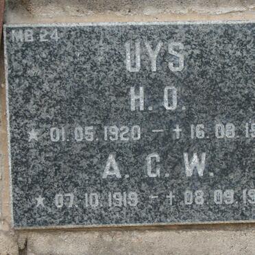 UYS H.O. 1920-1988 &amp; A.G.W. 1919-1992