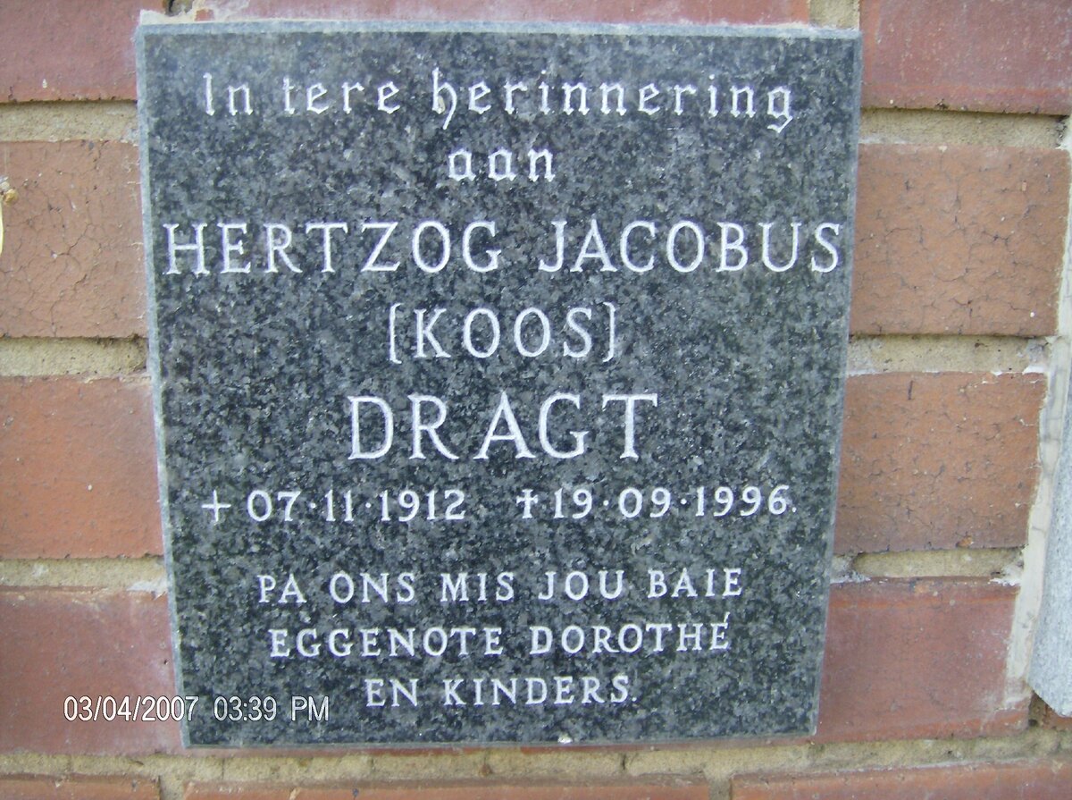 DRAGT Hertzog Jacobus 1912-1996