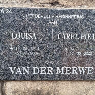 MERWE Carel Pietie, van der 1916-2003 & Louisa 1914-2002