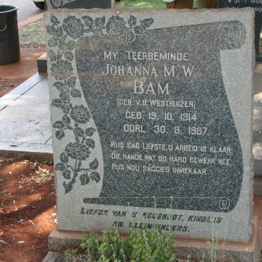 BAM Johanna M.W. nee V.D. WESTHUIZEN 1914-1967