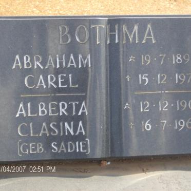 BOTHMA Abraham Carel 1895-1977 &amp; Alberta Clasina SADIE 1900-1968