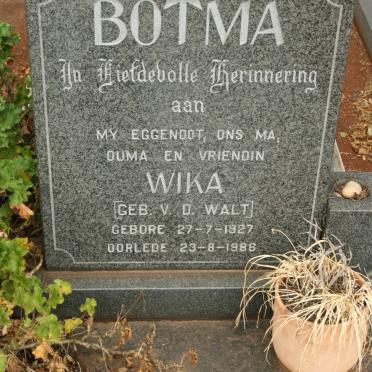 BOTMA Wika nee V.D. WALT 1927-1986