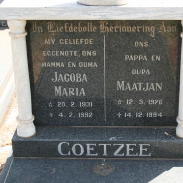 COETZEE Maatjan 1926-1994 &amp; Jacoba Maria 1931-1992