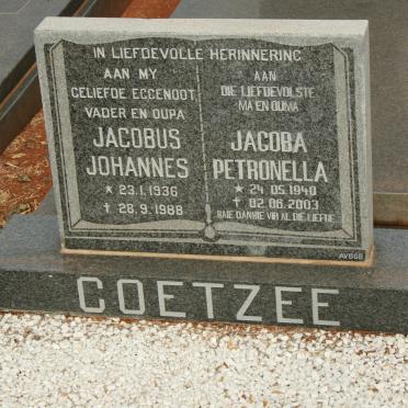 COETZEE Jacobus Johannes 1936-1988 &amp; Jacoba Petronella 1940-2003
