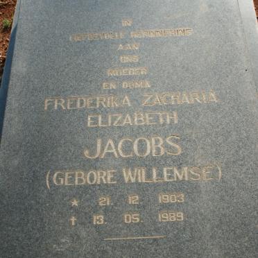 JACOBS Frederika Zacharia Elizabeth nee WILLEMSE 1903-1989