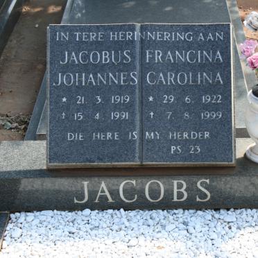 JACOBS Jacobus Johannes 1919-1991 &amp; Francina Carolina 1922-1999