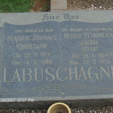 LABUSCHAGNE  Hester Petronella Jacoba nee OTTO 1884-1970 :: LABUSCHAGNE Hendrik Johannes Christiaan 1914-1969