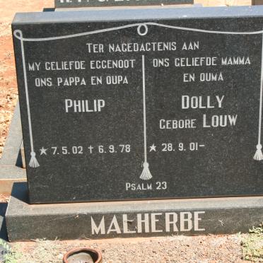 MALHERBE Philip 1902-1978 &amp; Dolly LOUW 1901-