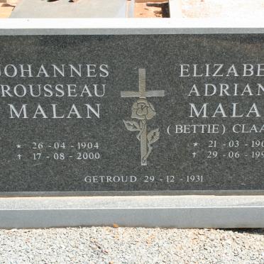 MALAN Johannes Rousseau 1904-2000 &amp; Elizabeth Adriana CLAASSEN 1904-1997