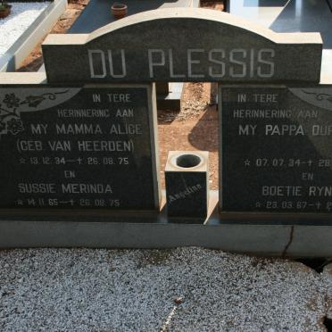 PLESSIS Dup, du 1934-1975 &amp; Alice VAN HEERDEN 1934-1975