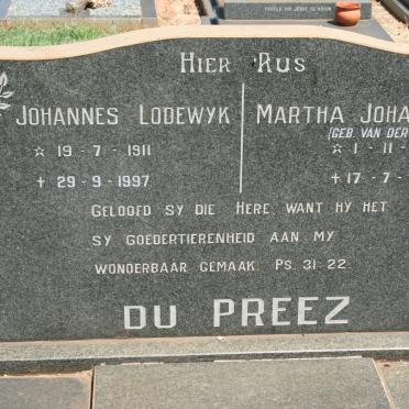 PREEZ Johannes Lodewyk, du 1911-1997 &amp; Martha Johanna VAN DER WALT 1913-1977