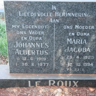 ROUX Johannes Albertus, le 1919-1977 &amp; Maria Jacoba 1923-1994