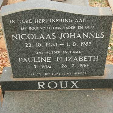 ROUX Nicolaas Johannes 1903-1985 &amp; Pauline Elizabeth 1902-1989