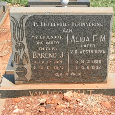WALT Barend J., van der 1921-1977 &amp; Alida F.M. V.D. WESTHUIZEN previously VAN DER WALT 1926-1992