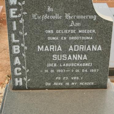 WEILBACH Maria Adriana Susanna nee LABUSCHAGNE 1907-1987