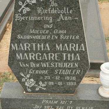 WESTHUIZEN Martha Maria Margaretha, van der nee STADLER 1930-1993