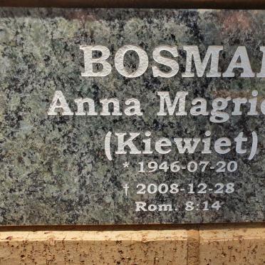 BOSMAN Anna Magrieta nee KIEWIET 1946-2008