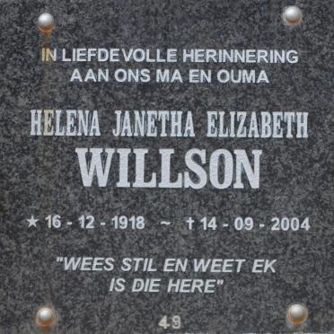WILLSON Helena Janetha Elizabeth 1918-2004