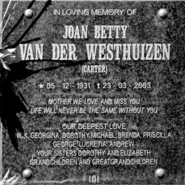 WESTHUIZEN Joan Betty, van der nee CARTER 1931-2003