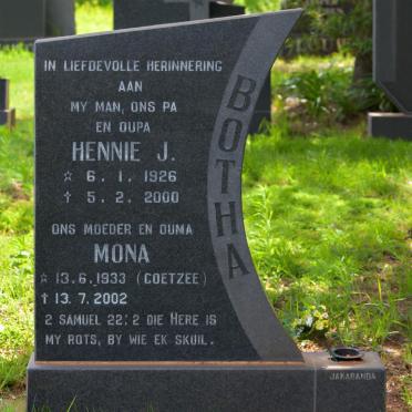 BOTHA Hennie J. 1926-2000 &amp; Mona COETZEE 1933-2002