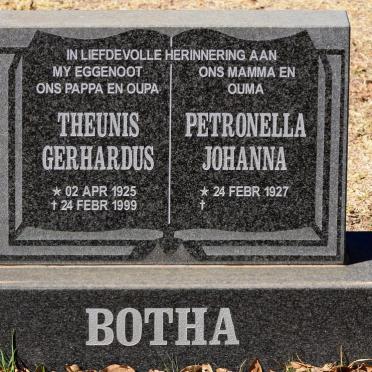 BOTHA Theunis Gerhardus 1925-1999 &amp; Petronella Johanna 1927-