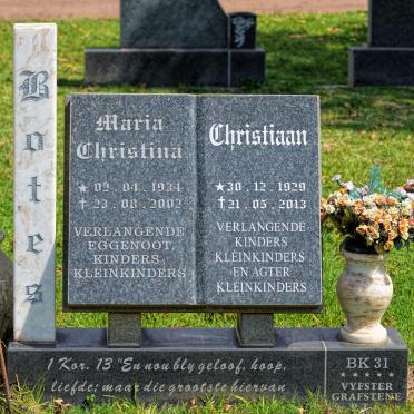 BOTES Christiaan 1929 -2013 &amp; Maria Christina 1934-2002