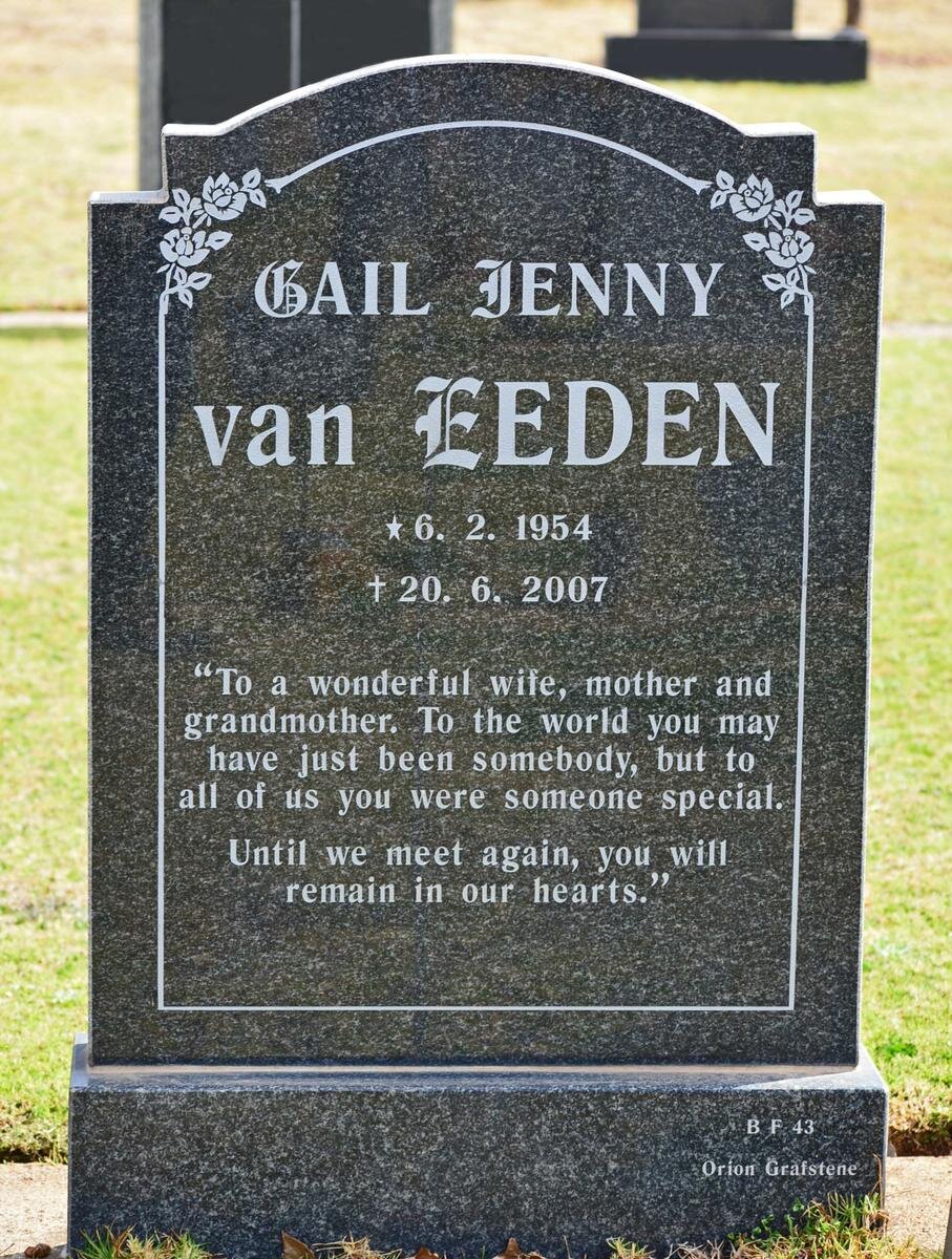 EEDEN Gail Jenny, van 1954-2007