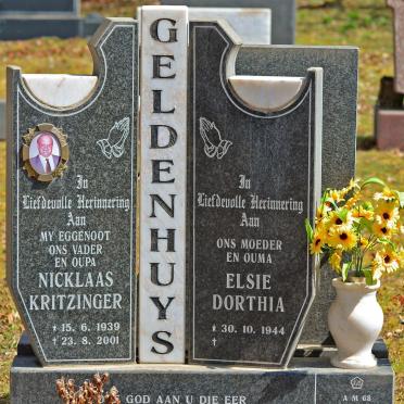 GELDENHUYS Nicklaas Kritzinger 1939-2001 &amp; Elsie Dorthia 1944-