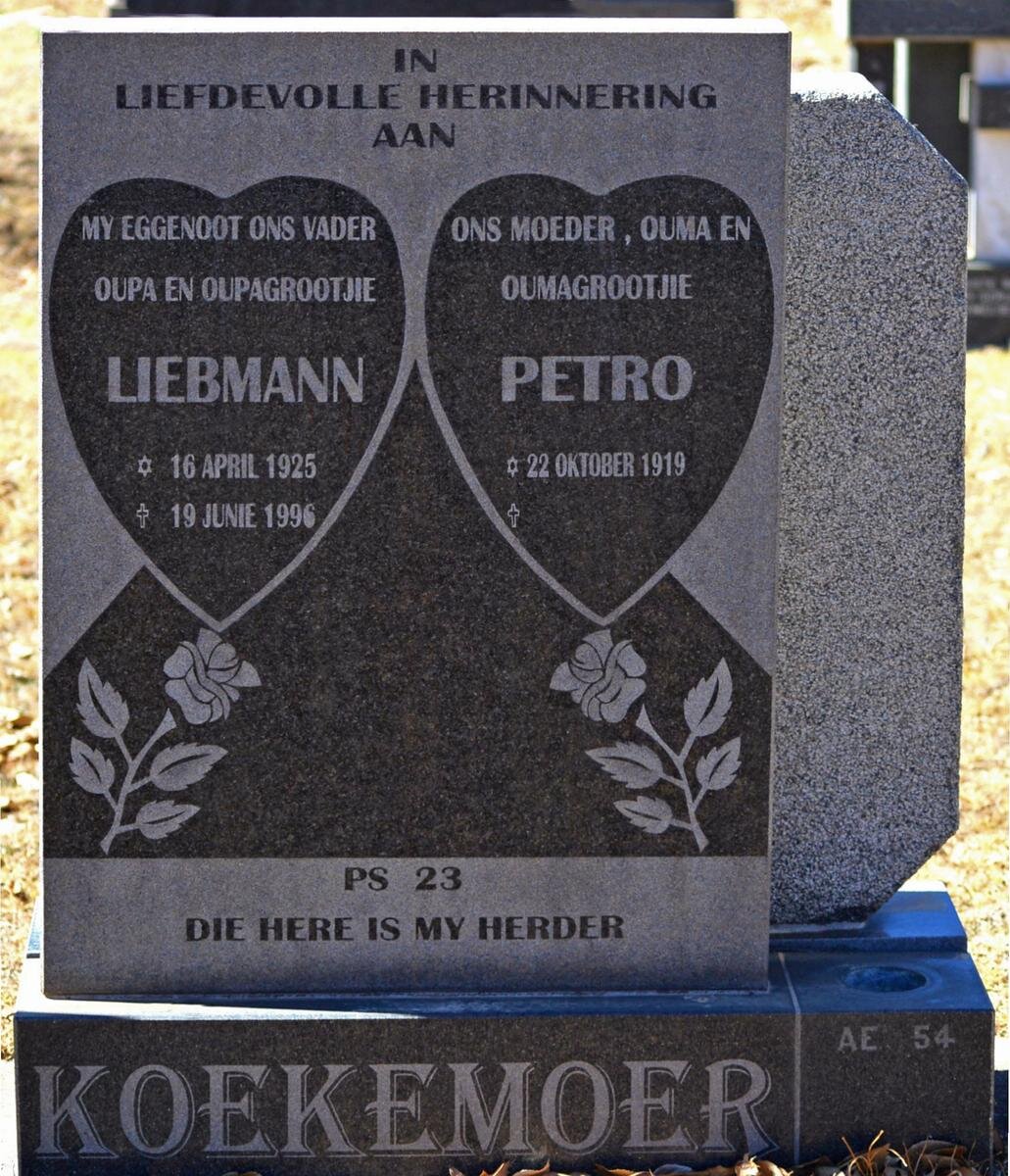 KOEKEMOER Liebmann 1925-1996 &amp; Petro 1919-